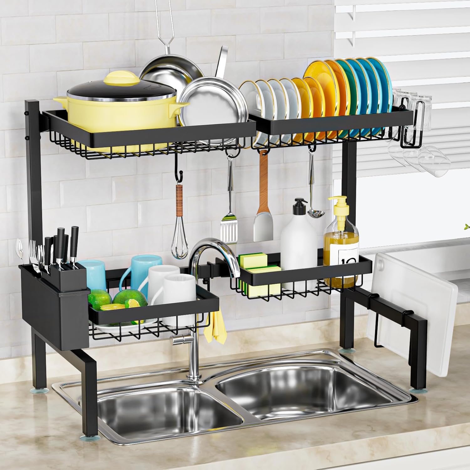 SNSLXH 2-Baskets Over Kitchen Expandable Dish Drying Rack