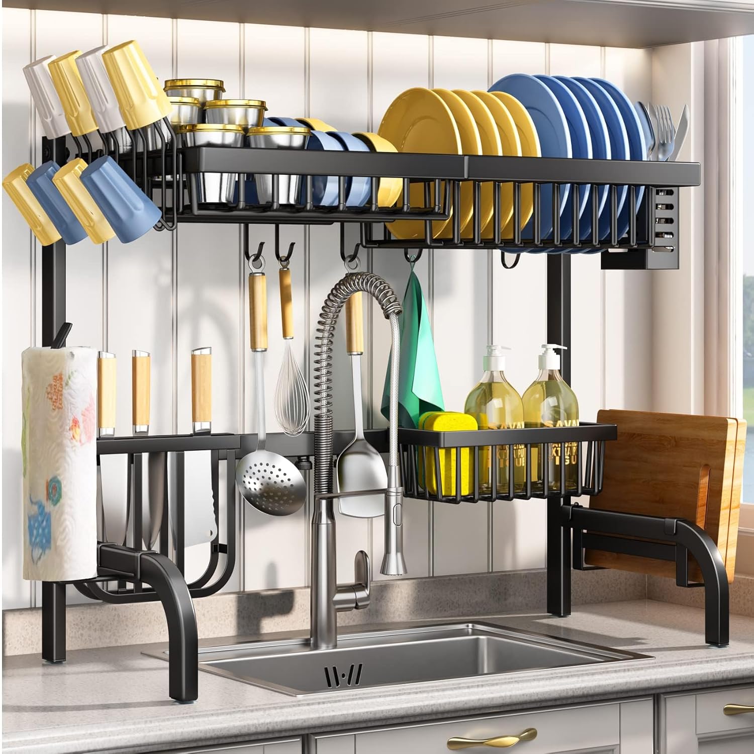 SAYZH Adjustable Utensil Dish Drying Rack Over Sink