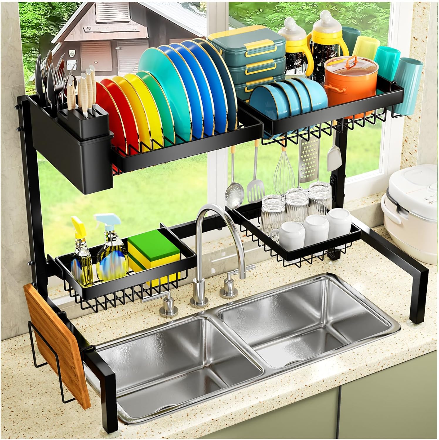 YKLSLH Retractable Adjustable Dish Drying Rack Over Sink