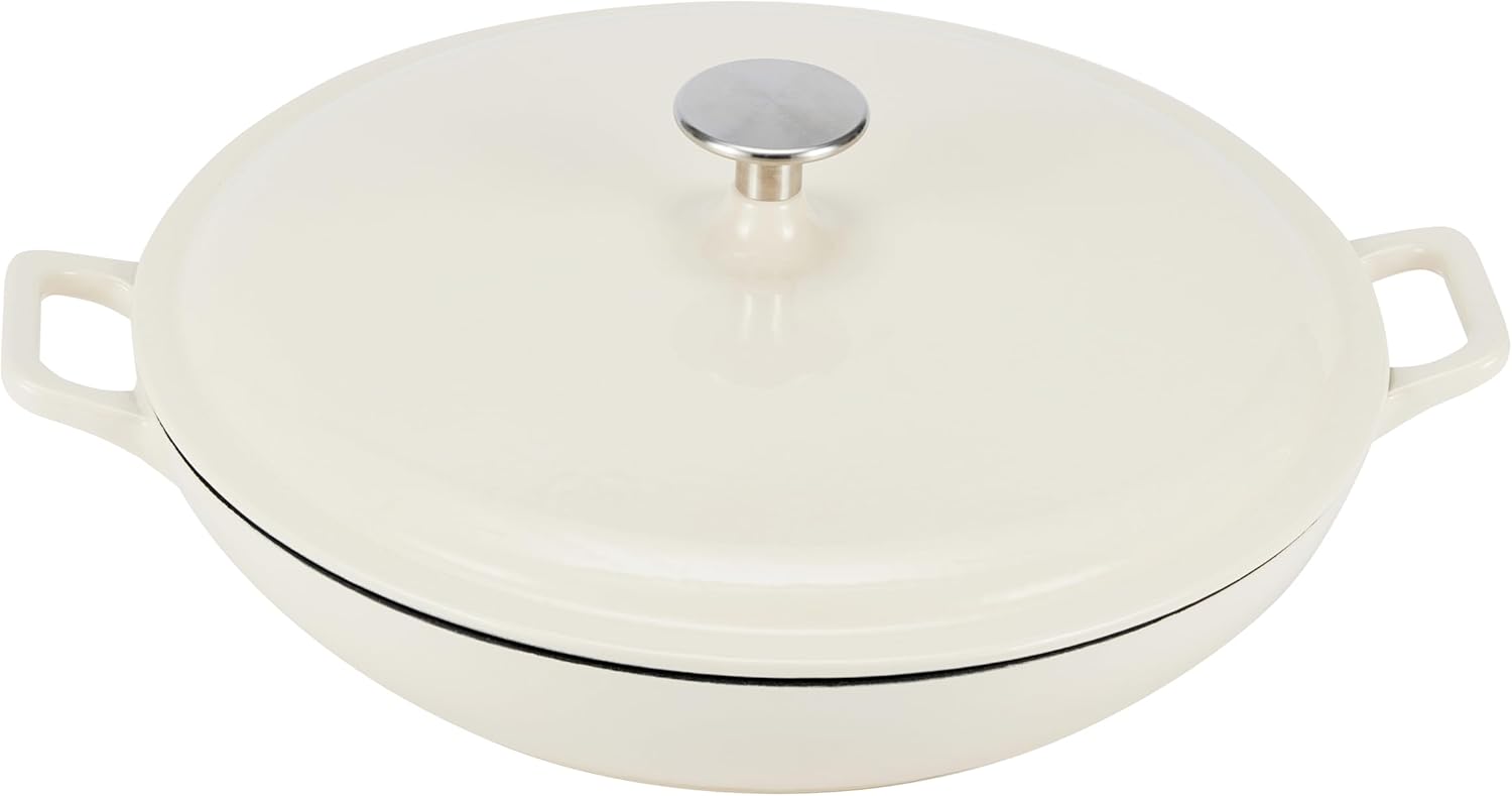 AmazonBasics Enameled Cast Iron Covered Casserole Skillet – 3.3 Quart