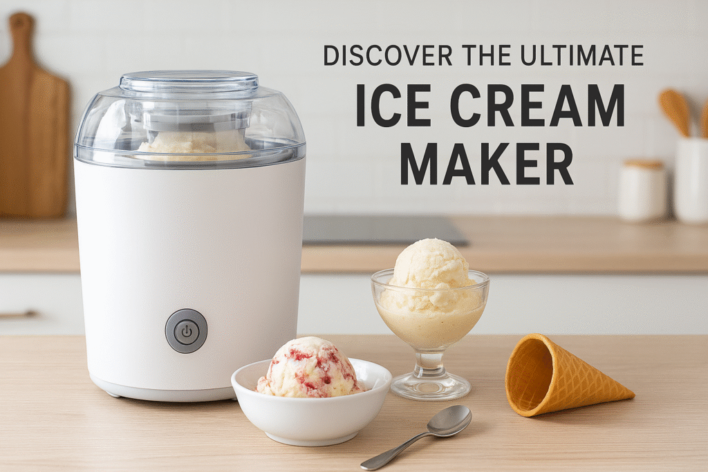 Top-rated ice cream maker creating rich, creamy homemade ice cream – the ultimate kitchen appliance for delicious frozen desserts