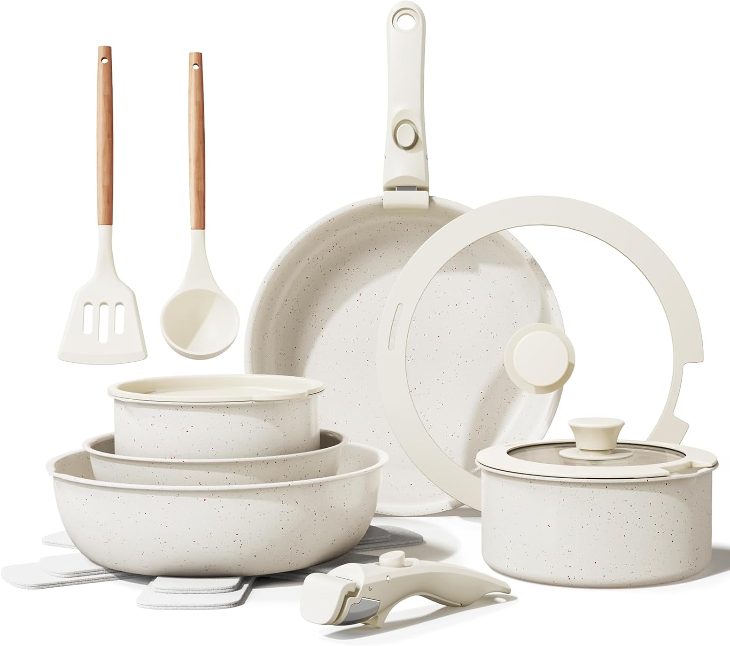 REMING 17-Piece Removable Handle Nonstick Ceramic Cookware Set