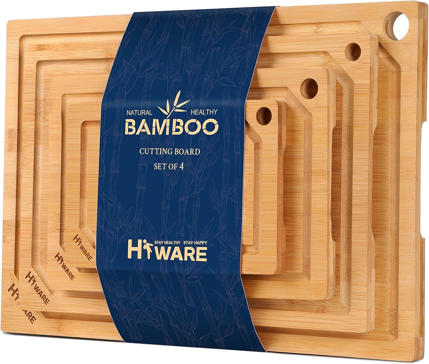 Hiware 4-Piece Extra-Large Bamboo Cutting Board Set