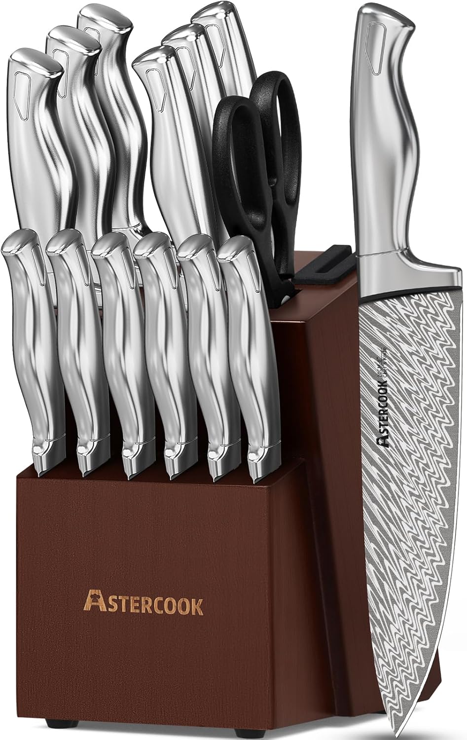 Damascus Kitchen Knife Set with Sharpener