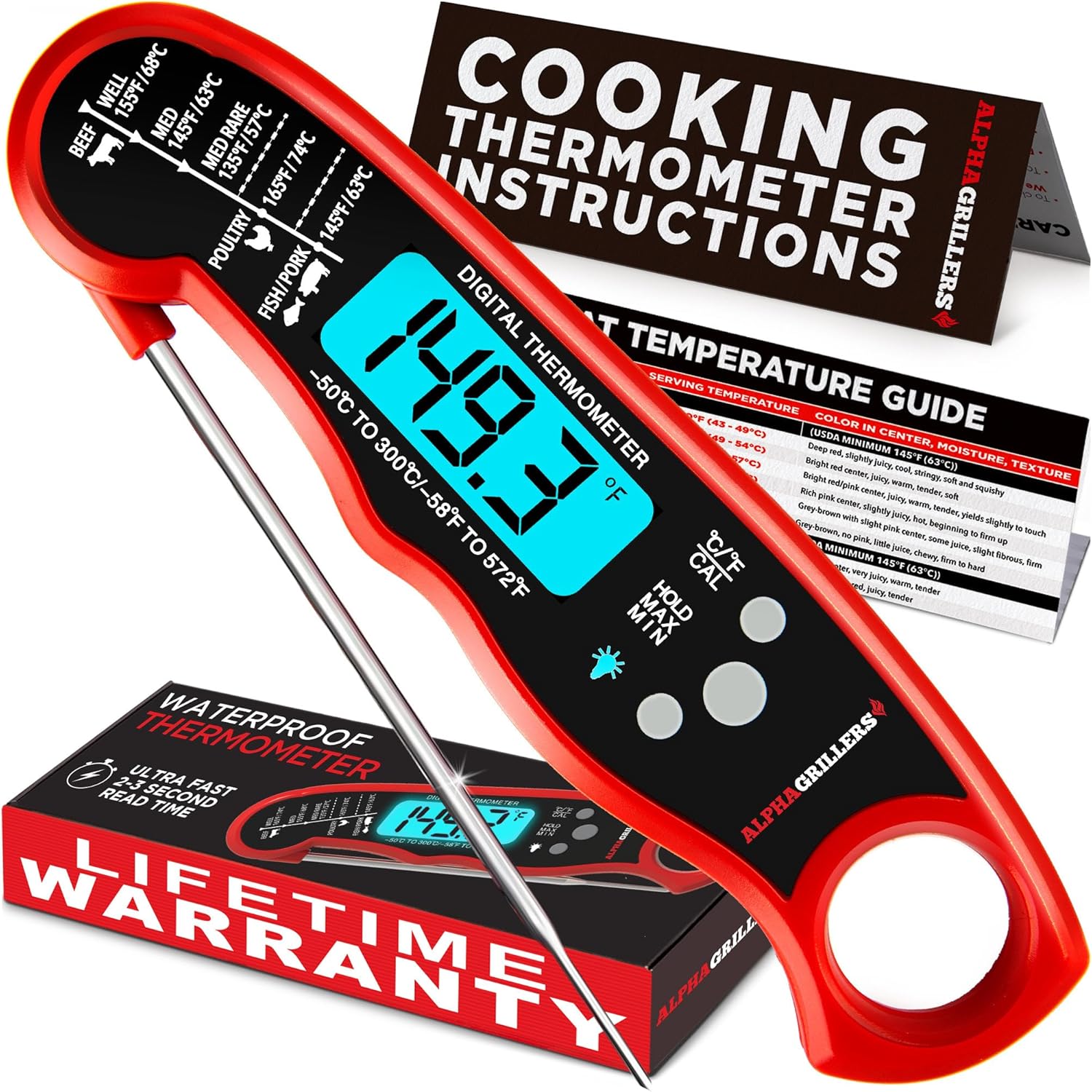Waterproof Cooking Thermometer with Backlight
